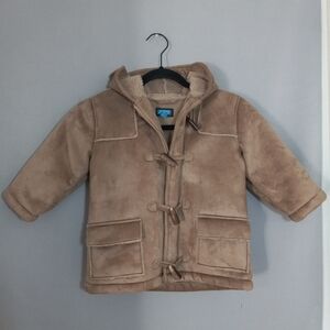 Sz 4 The Children's Place Brown Faux Fur Suede Girl Coat Jacket Hood